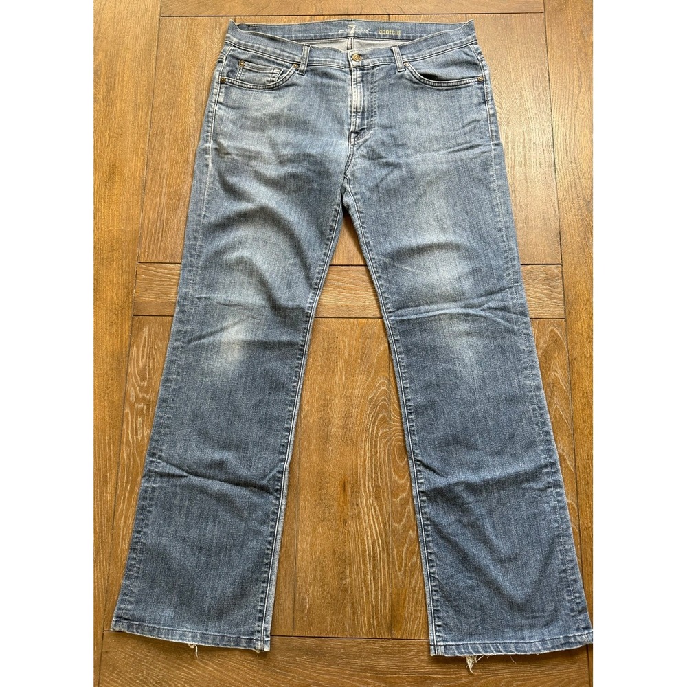 7 For All Mankind Men's Bootcut Jeans Size 36 Blue Stretch Denim Raw Hem